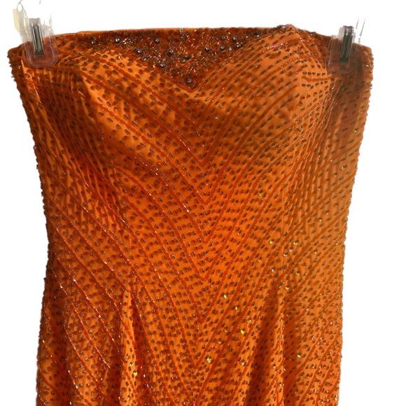 Womens Bright Orange Sequins Gown Size 4 Lace Up Back Crinoline Bottom - Picture 3 of 5